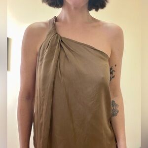 Theory One-Shoulder Knot Mini Dress - Taupe Bronze - Size 4